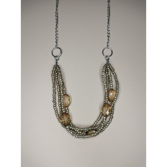 Cato Long Multi Strand Necklace Beaded Layered Chain Statement Jewelry Cream Tan - Picture 13 of 14